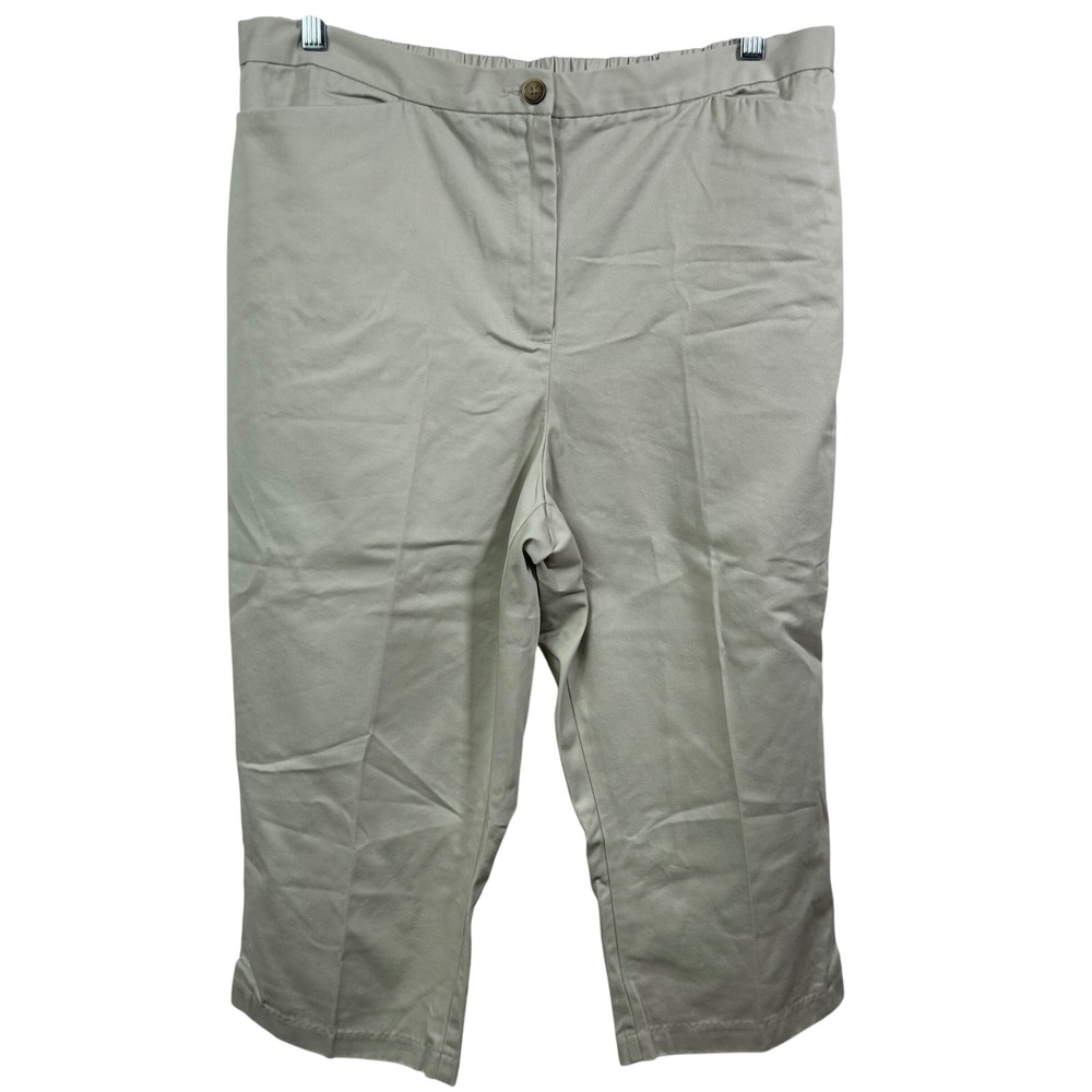 Lands End Khaki Cropped Capri Pants Womens 16P Elastic Back Tan Cotton Blend